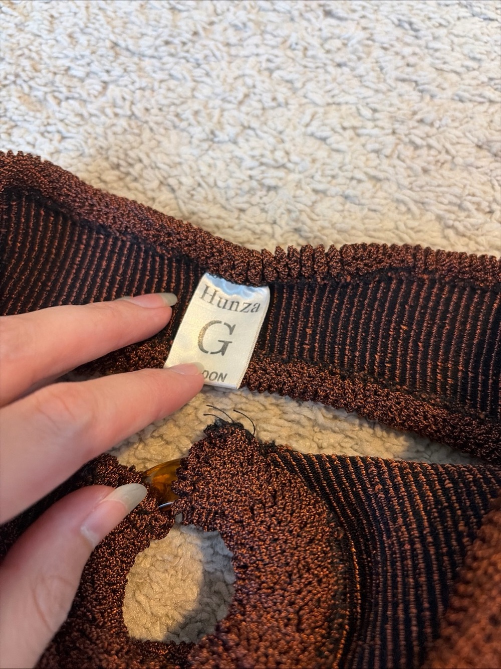 Hunza G Gloria Chocolate Brown Two Piece Bikini Ring Strapless Top Bottoms - Picture 3 of 4